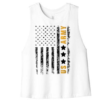 US Army Usa Grunge Flag Army Women's Racerback Cropped Tank