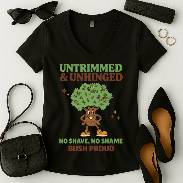 Untrimmed And Unhinged No Shave No Shame Bush Proud Funny Women's V-Neck T-Shirt