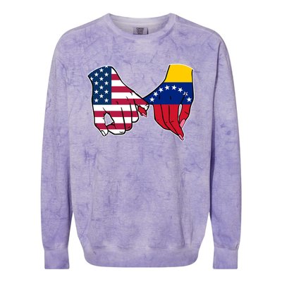 Usa And Venezuela Flags Hands Together Cute Gift Colorblast Crewneck Sweatshirt