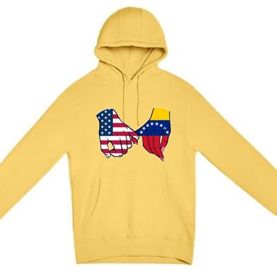 Usa And Venezuela Flags Hands Together Cute Gift Premium Pullover Hoodie