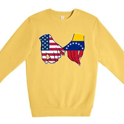 Usa And Venezuela Flags Hands Together Cute Gift Premium Crewneck Sweatshirt