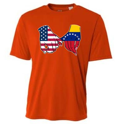 Usa And Venezuela Flags Hands Together Cute Gift Cooling Performance Crew T-Shirt