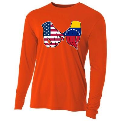 Usa And Venezuela Flags Hands Together Cute Gift Cooling Performance Long Sleeve Crew