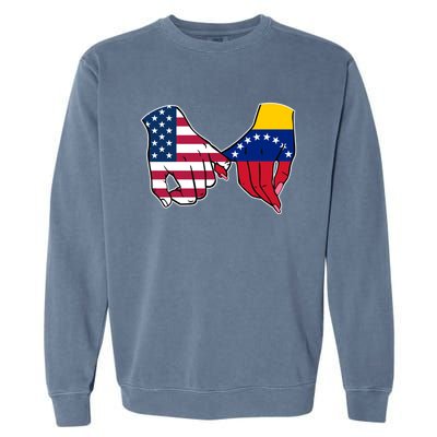 Usa And Venezuela Flags Hands Together Cute Gift Garment-Dyed Sweatshirt