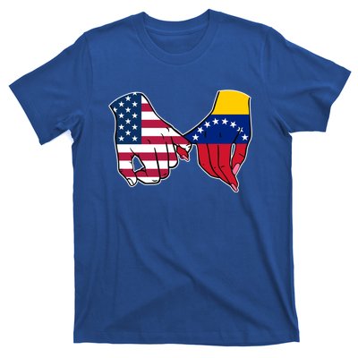 Usa And Venezuela Flags Hands Together Cute Gift T-Shirt