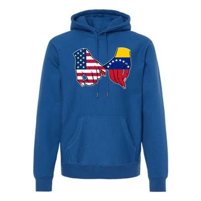 Usa And Venezuela Flags Hands Together Cute Gift Premium Hoodie