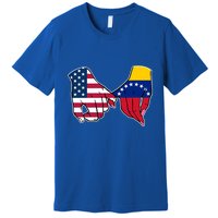 Usa And Venezuela Flags Hands Together Cute Gift Premium T-Shirt