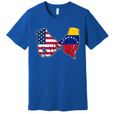 Usa And Venezuela Flags Hands Together Cute Gift Premium T-Shirt