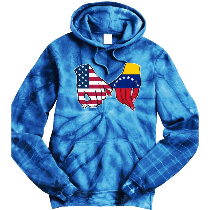 Usa And Venezuela Flags Hands Together Cute Gift Tie Dye Hoodie