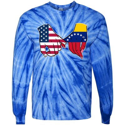 Usa And Venezuela Flags Hands Together Cute Gift Tie-Dye Long Sleeve Shirt