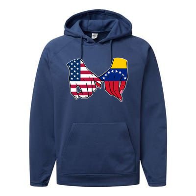 Usa And Venezuela Flags Hands Together Cute Gift Performance Fleece Hoodie