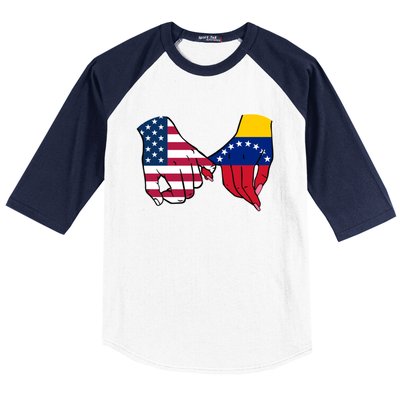 Usa And Venezuela Flags Hands Together Cute Gift Baseball Sleeve Shirt