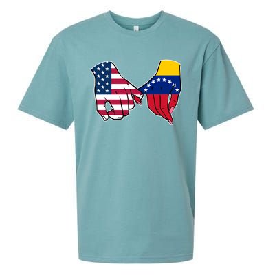 Usa And Venezuela Flags Hands Together Cute Gift Sueded Cloud Jersey T-Shirt