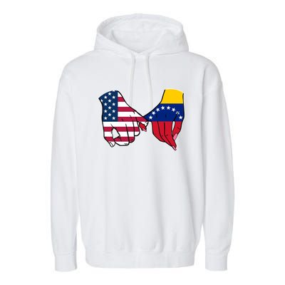 Usa And Venezuela Flags Hands Together Cute Gift Garment-Dyed Fleece Hoodie