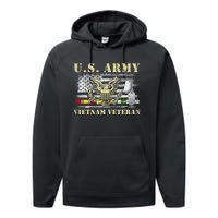 Us Army Vietnam Veteran Usa Flag Veteran Vietnam Army Performance Fleece Hoodie