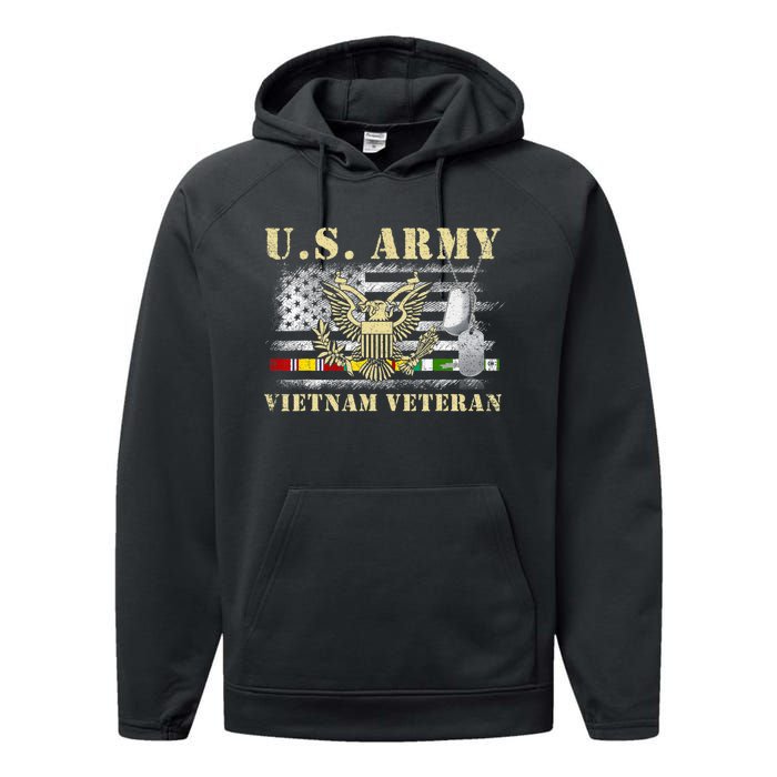 Us Army Vietnam Veteran Usa Flag Veteran Vietnam Army Performance Fleece Hoodie