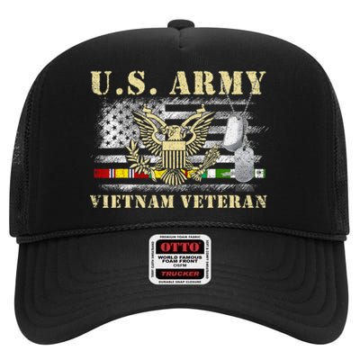 Us Army Vietnam Veteran Usa Flag Veteran Vietnam Army High Crown Mesh Back Trucker Hat