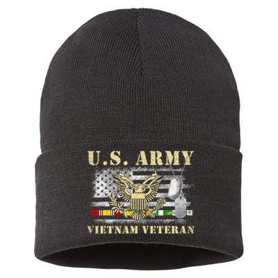 Us Army Vietnam Veteran Usa Flag Veteran Vietnam Army Sustainable Knit Beanie