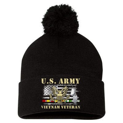 Us Army Vietnam Veteran Usa Flag Veteran Vietnam Army Pom Pom 12in Knit Beanie