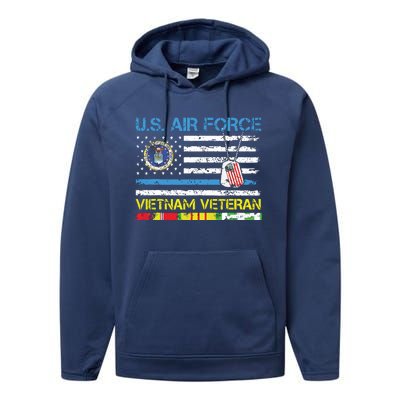 Us Airvietnam Veteran Usaf Veteran Flag Vintage Performance Fleece Hoodie