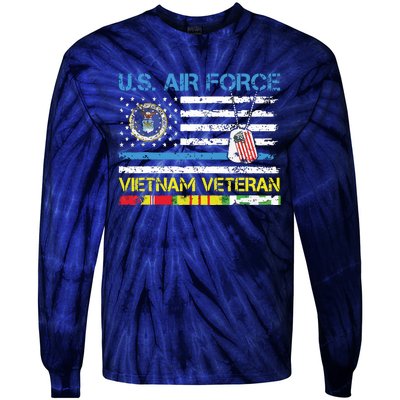 Us Airvietnam Veteran Usaf Veteran Flag Vintage Tie-Dye Long Sleeve Shirt