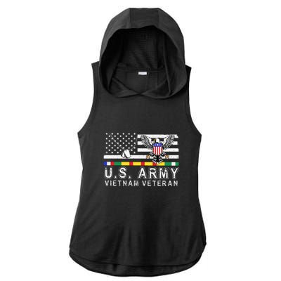 Us Army Vietnam Veteran Usa Flag Patriotic DD214 Ladies PosiCharge Tri-Blend Wicking Draft Hoodie Tank