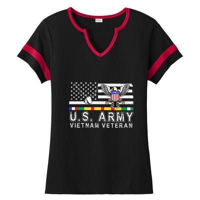 Us Army Vietnam Veteran Usa Flag Patriotic DD214 Ladies Halftime Notch Neck Tee