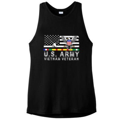 Us Army Vietnam Veteran Usa Flag Patriotic DD214 Ladies PosiCharge Tri-Blend Wicking Tank