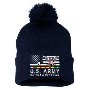 Us Army Vietnam Veteran Usa Flag Patriotic DD214 Pom Pom 12in Knit Beanie