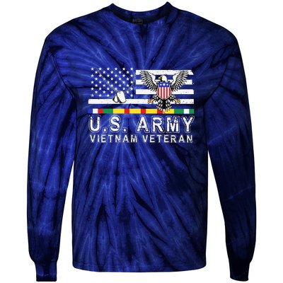 Us Army Vietnam Veteran Usa Flag Patriotic DD214 Tie-Dye Long Sleeve Shirt