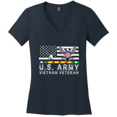 Us Army Vietnam Veteran Usa Flag Patriotic DD214 Women's V-Neck T-Shirt