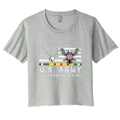 Us Army Vietnam Veteran Usa Flag Patriotic DD214 Women's Crop Top Tee