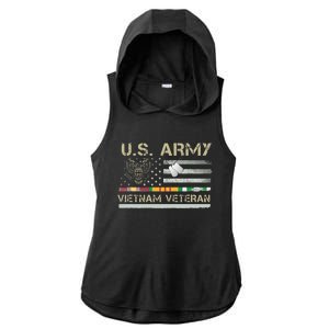 US Army Vietnam Veteran USA Flag Veteran Vietnam Army Ladies PosiCharge Tri-Blend Wicking Draft Hoodie Tank