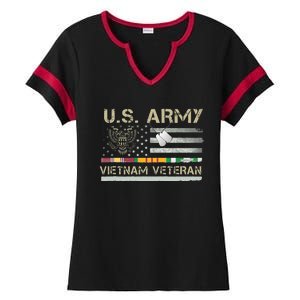 US Army Vietnam Veteran USA Flag Veteran Vietnam Army Ladies Halftime Notch Neck Tee