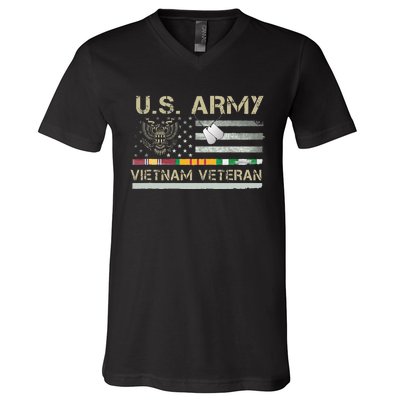 US Army Vietnam Veteran USA Flag Veteran Vietnam Army V-Neck T-Shirt