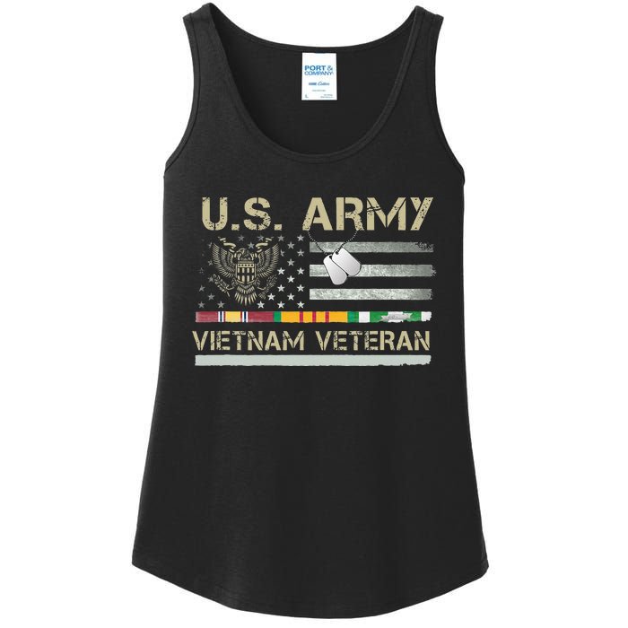 US Army Vietnam Veteran USA Flag Veteran Vietnam Army Ladies Essential Tank