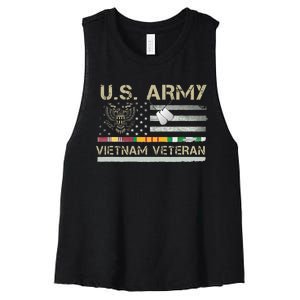 US Army Vietnam Veteran USA Flag Veteran Vietnam Army Women's Racerback Cropped Tank