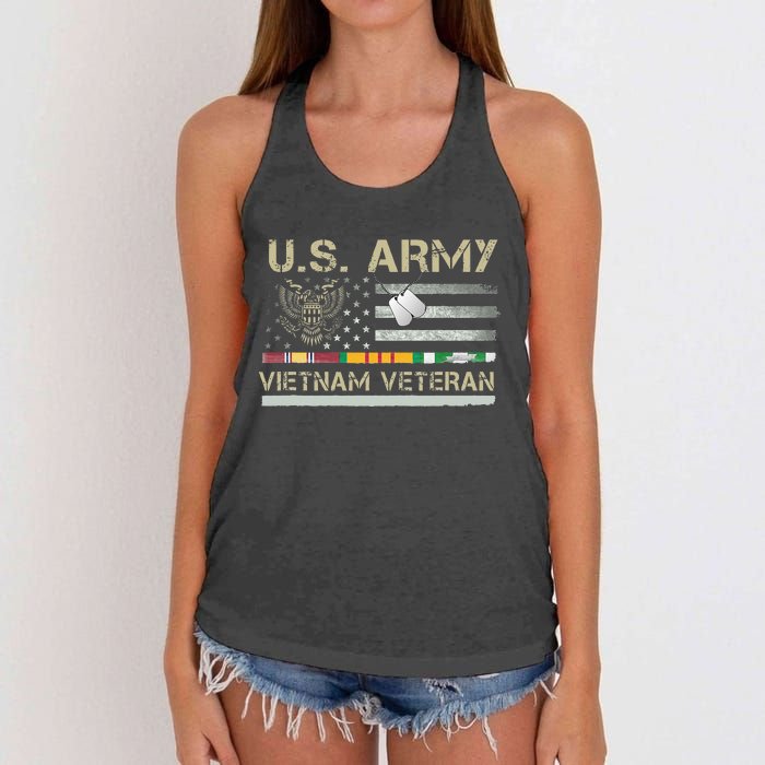 US Army Vietnam Veteran USA Flag Veteran Vietnam Army Women's Knotted Racerback Tank