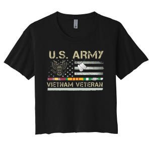 US Army Vietnam Veteran USA Flag Veteran Vietnam Army Women's Crop Top Tee