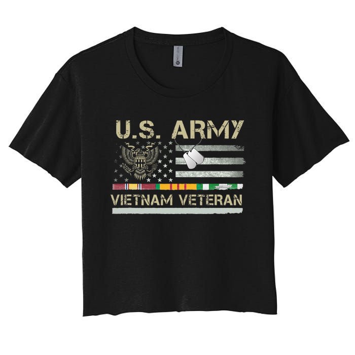 US Army Vietnam Veteran USA Flag Veteran Vietnam Army Women's Crop Top Tee