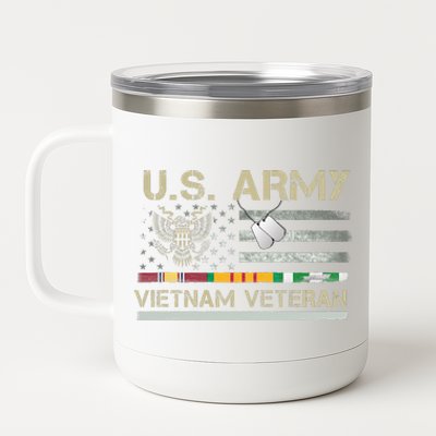 US Army Vietnam Veteran USA Flag Veteran Vietnam Army 12 oz Stainless Steel Tumbler Cup