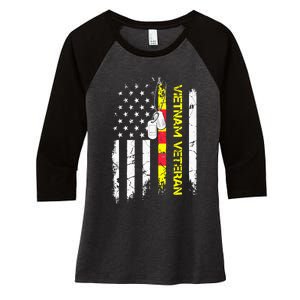 US Army Vietnam Veteran USA Flag Shirt, Veteran Vietnam Army Women's Tri-Blend 3/4-Sleeve Raglan Shirt