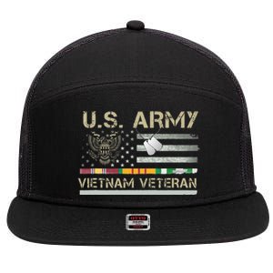 US Army Vietnam Veteran USA Flag  Veteran Vietnam Army 7 Panel Mesh Trucker Snapback Hat