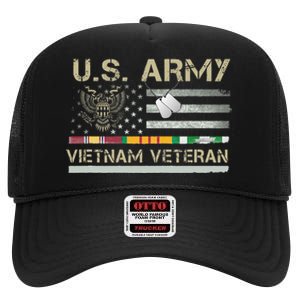 US Army Vietnam Veteran USA Flag  Veteran Vietnam Army High Crown Mesh Back Trucker Hat