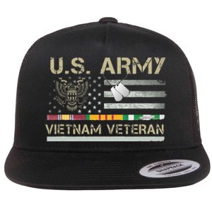 US Army Vietnam Veteran USA Flag  Veteran Vietnam Army Flat Bill Trucker Hat