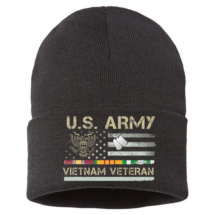 US Army Vietnam Veteran USA Flag  Veteran Vietnam Army Sustainable Knit Beanie