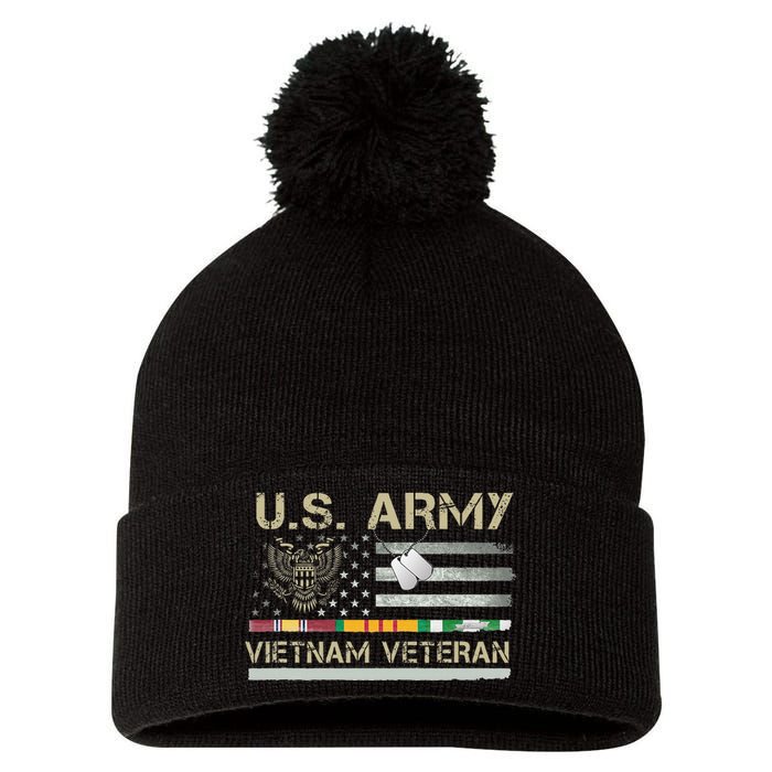 US Army Vietnam Veteran USA Flag  Veteran Vietnam Army Pom Pom 12in Knit Beanie