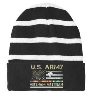 US Army Vietnam Veteran USA Flag  Veteran Vietnam Army Striped Beanie with Solid Band