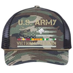 US Army Vietnam Veteran USA Flag  Veteran Vietnam Army Retro Rope Trucker Hat Cap