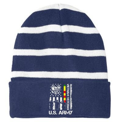 US Army Vietnam Veteran USA Flag | Veteran Vietnam Army Striped Beanie with Solid Band